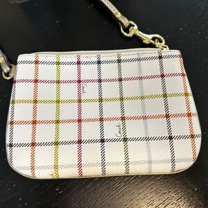 Coach Peyton Heritage Tattersall Multicolor Wristlet Pouch Gold Accent Trim